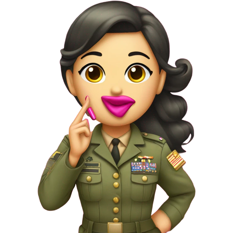 girl in army uniform with lipstick with girly pink bow and glitter saluting emoji emoji