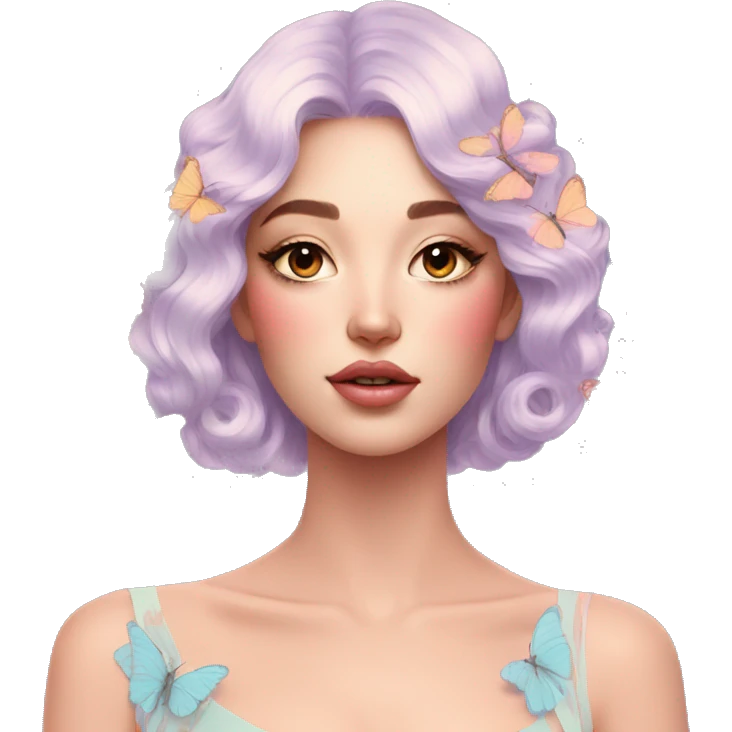 Gorgeous pastel lady with butterflies aesthetic trending style emoji