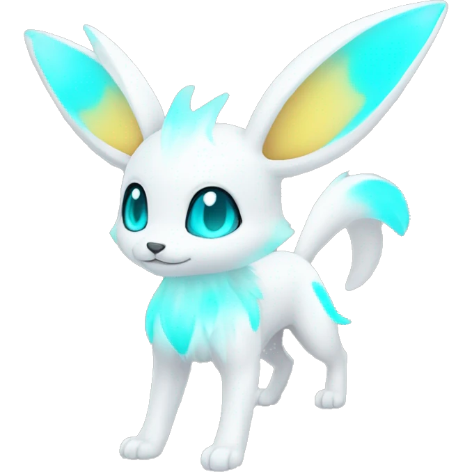 Shiny White Angelic Albino Umbreon with cyan eyes and cyan markings full body emoji