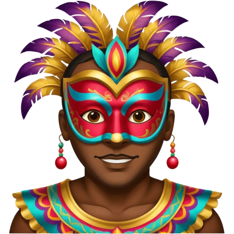 A black man with a painted carnival mask, vibrant colors and confident expression. emoji