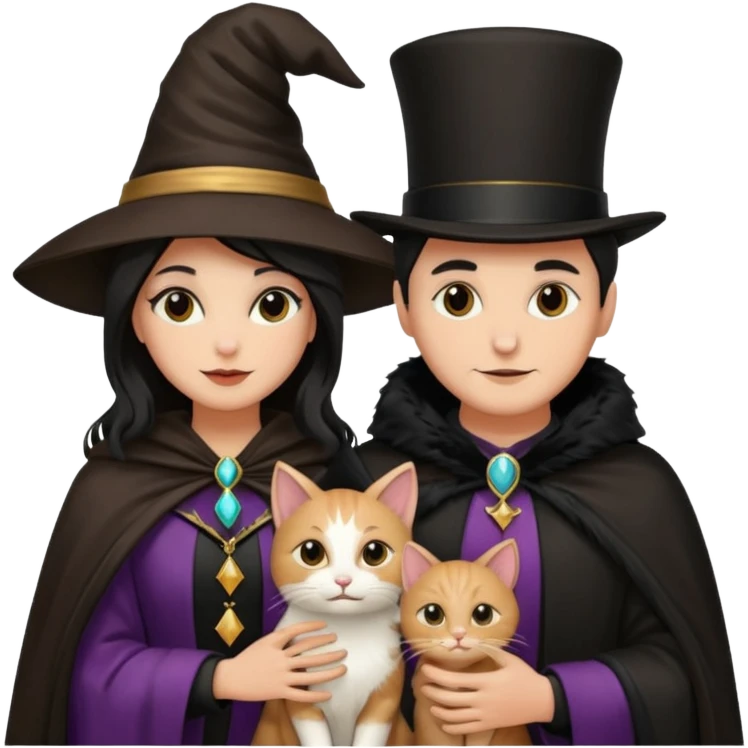 magician couple and their pet cat emoji