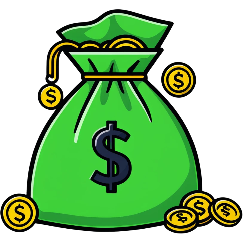 cartoonish sticker of a money bag with gold coins emoji