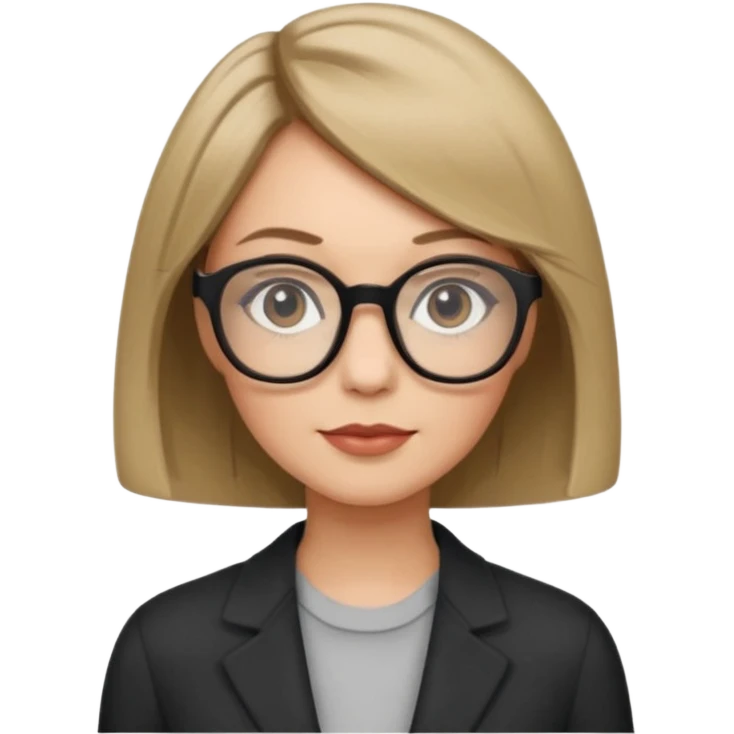 woman dark blonde petite bob haircut wears dark squarish glasses, classic clothes emoji