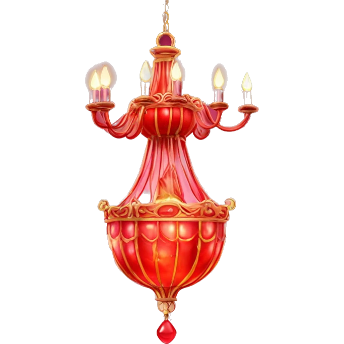 glowing red chandelier with a bottom of perfume on top emoji