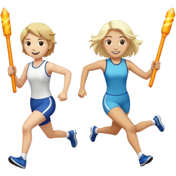 No that looks like a sword fight.  Make two people in a relay race with one large bright baton passing it from one person to the next while running and smiling. One needs to be running behind the other in the same direction. Better now one baton being handed off emoji