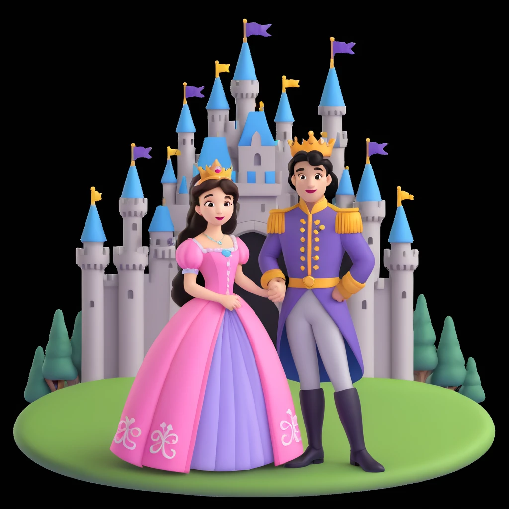 prince and princess Disney dress close up photo in castle background emoji