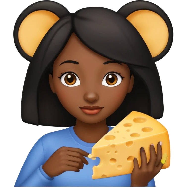 black hair woman with cheese on mouse emoji