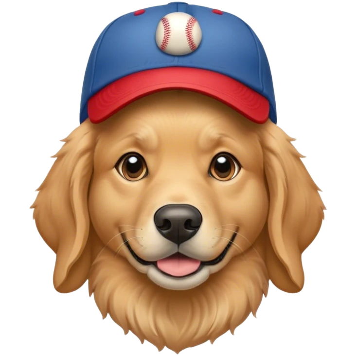 un cane di razza golden retriver con un cappello da baseball in teta emoji