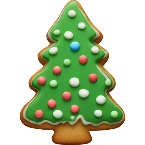 frosted gingerbread cookie shaped like a pine tree emoji