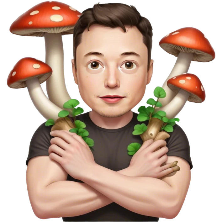 Elon Musk with mushrooms for arms emoji