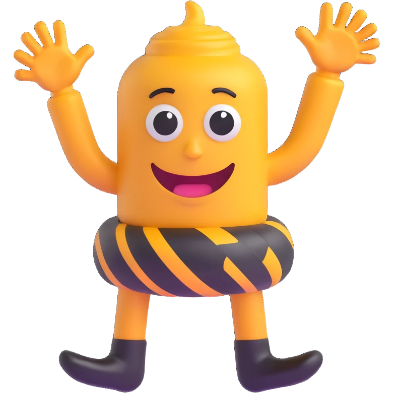 polished friendly cyclone emoji with soft smiling cartoon eyes, black arms and legs, clean minimal emoji style for professional branding emoji