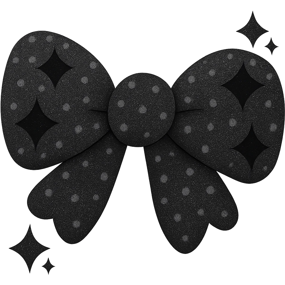 Make the glittery bow black, keep it sparkling and decorative with no background. The style should be elegant and festive with shimmering texture and vibrant glitter details. emoji