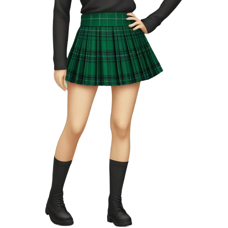 Green tartan pleated mini skirt, isolated emoji