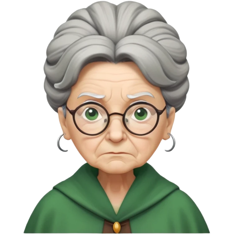 Stern elderly witch professor with glasses, tight bun, green robes, frowning with disapproval emoji