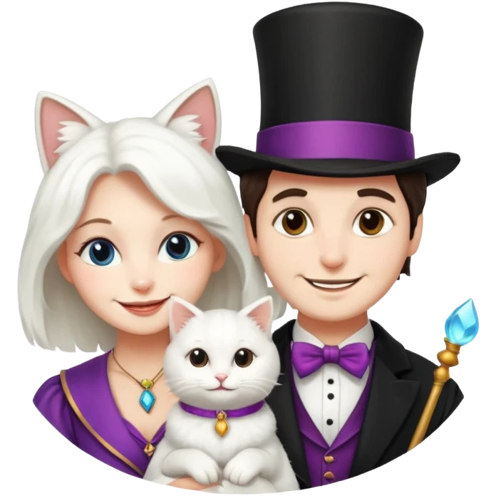 magician couple and their pet cat emoji