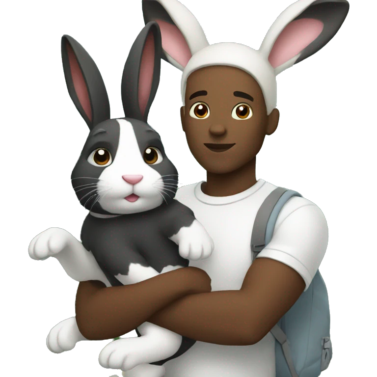 Black Guy with black and white rabbit emoji