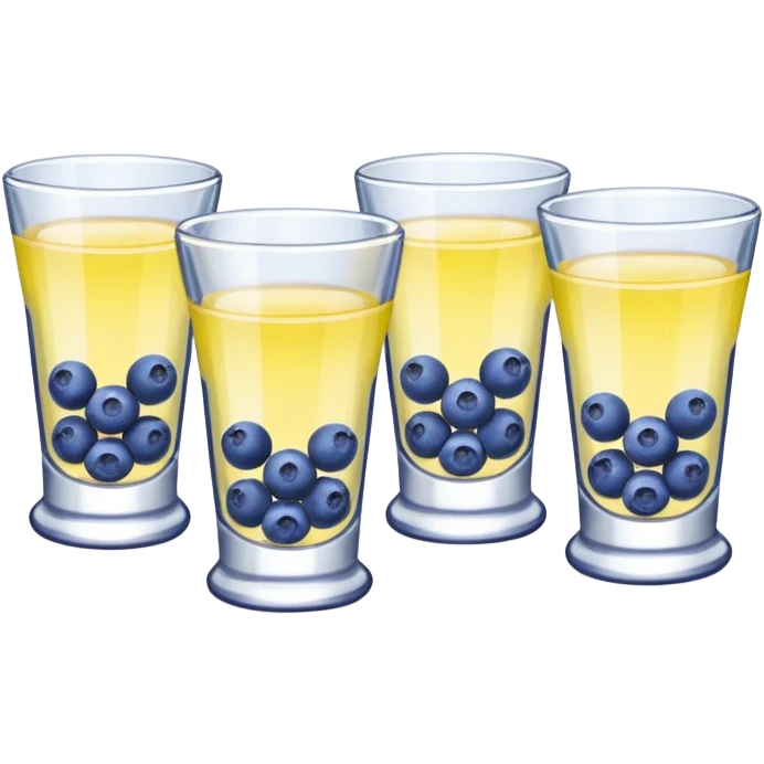 Four, shot glasses with blueberry lemon drop in them  emoji
