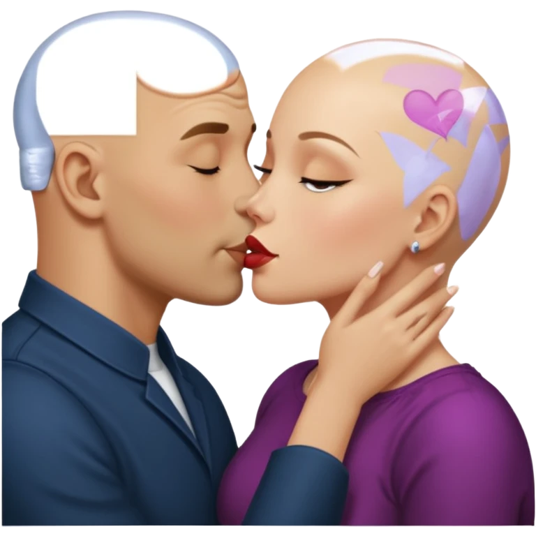 Bald man kissing dark blonde woman emoji