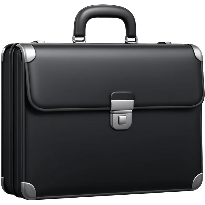 luxury briefcase emoji, matte black metal texture, clean sharp geometry, subtle reflections, minimalist futuristic 3D style, isolated on white emoji