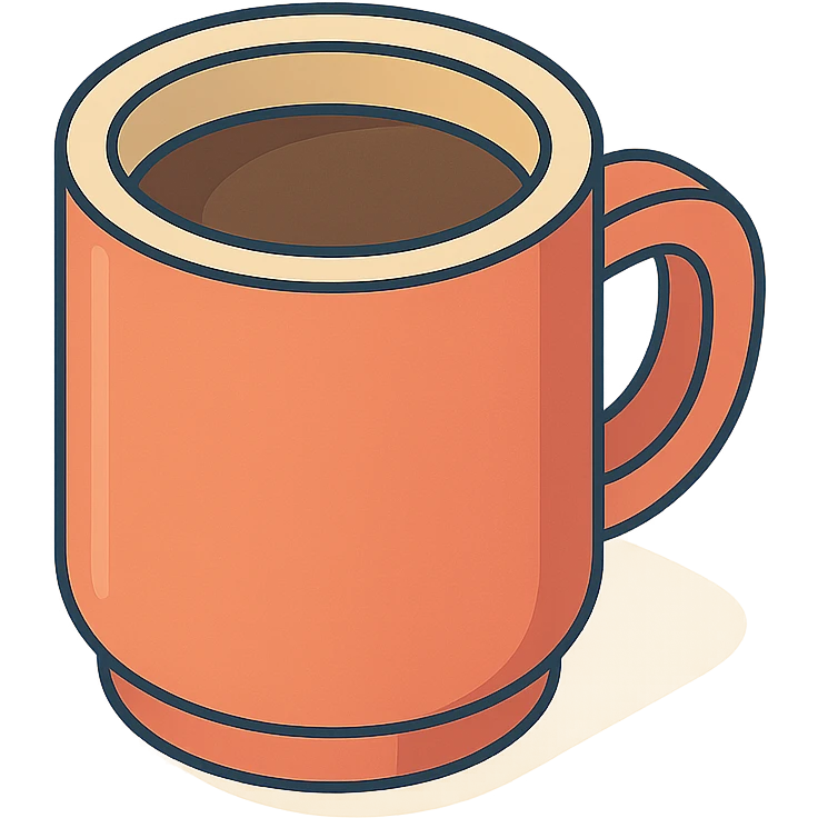 side view of a coffee mug, 2D isometric style, soft rounded shapes, clean contours, pastel palette, detailed shadows and highlights, modern illustration, transparent background emoji