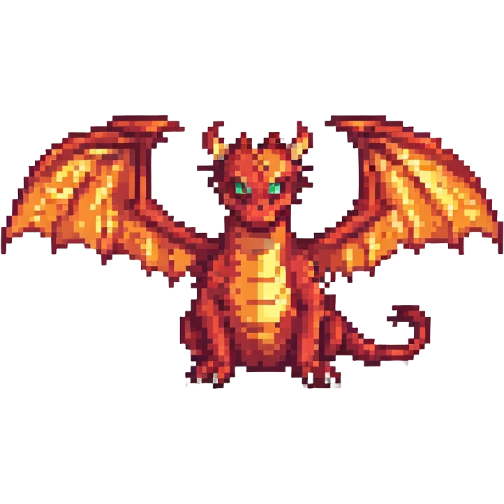 red dragon with fiery wings pixel art emoji
