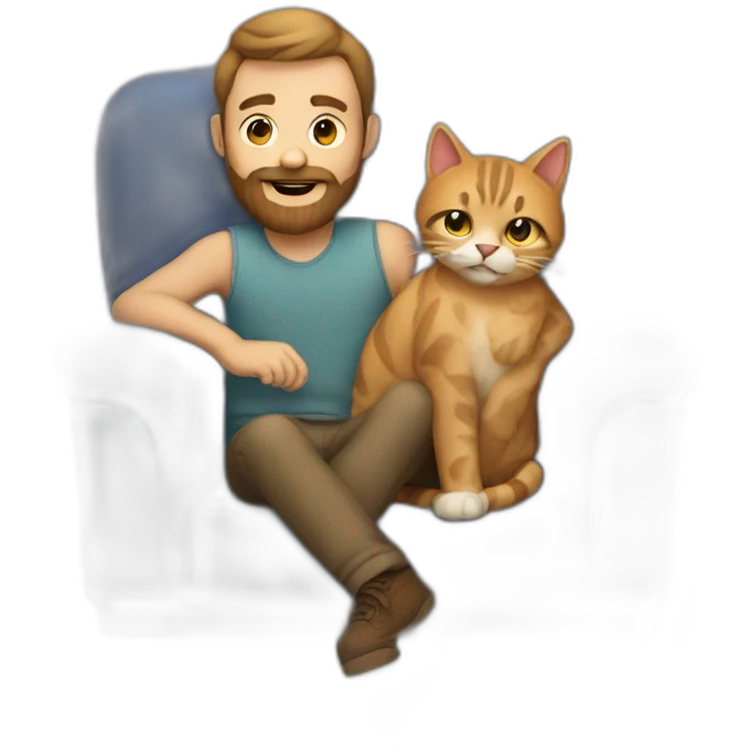 man with beard with cat on lap emoji