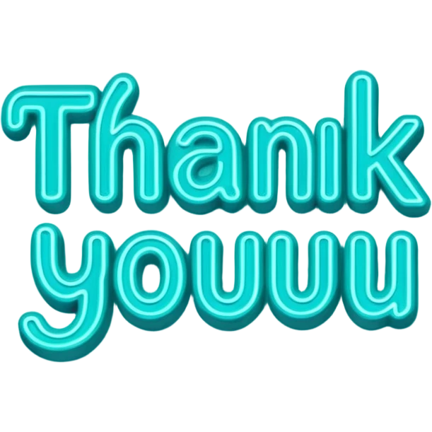 THE WORDS THANK YOU IN NEON TEAL RESEMBLING A NEON SIGN emoji