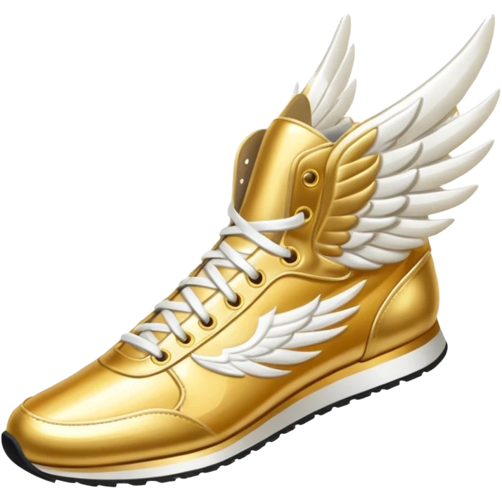 Gold track shoe with white wings emoji