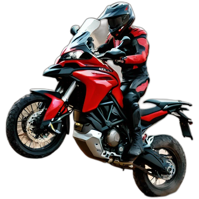Moto Ducati multistrada enduro off road roja y negra llena de barro emoji