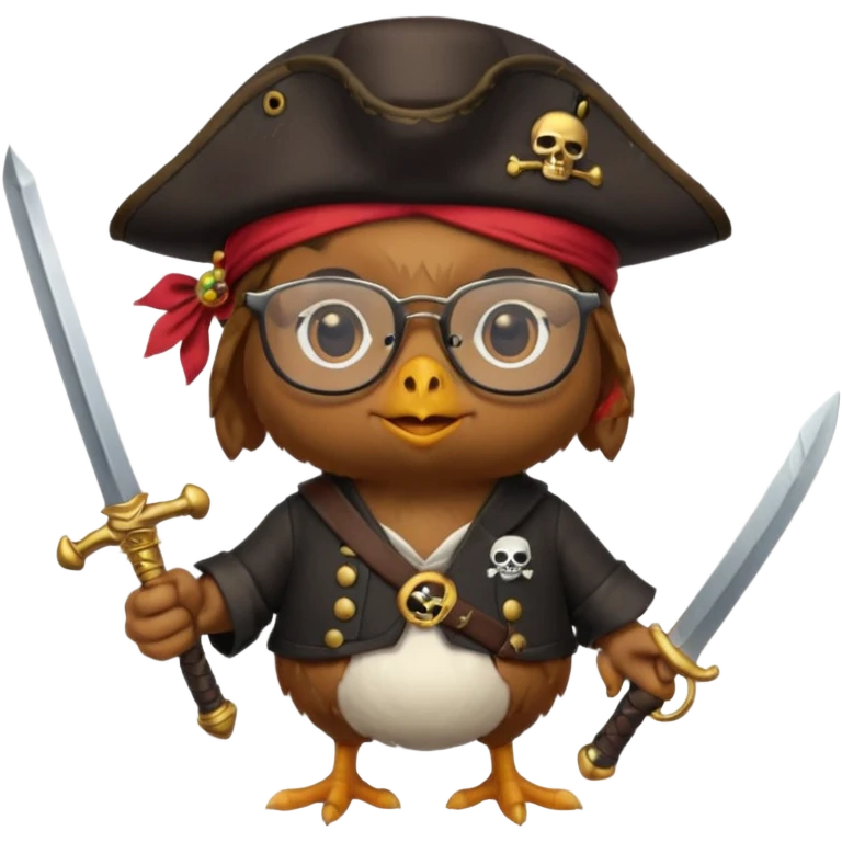 chick animal with glasses, pirate emoji