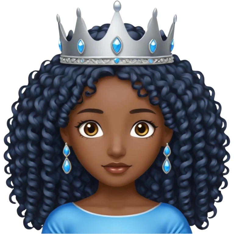 Por favor hazme el emoji de la princesa pero morena con el pelo negro y rizado y largo, los ojos marrones y la corona plateada con jollas azules emoji