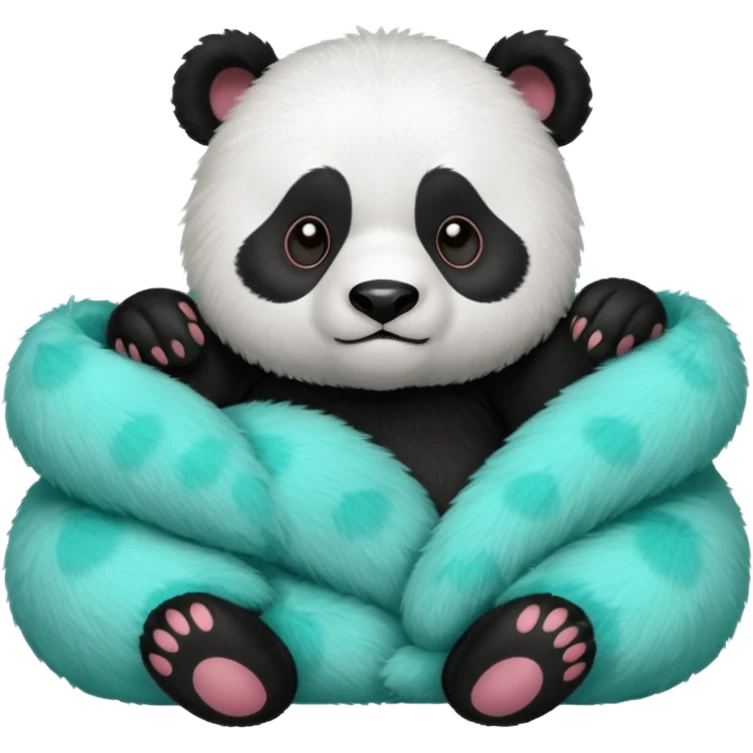 make a cute DARK GREEN PANDA with some furry cyan pjs laying down emoji