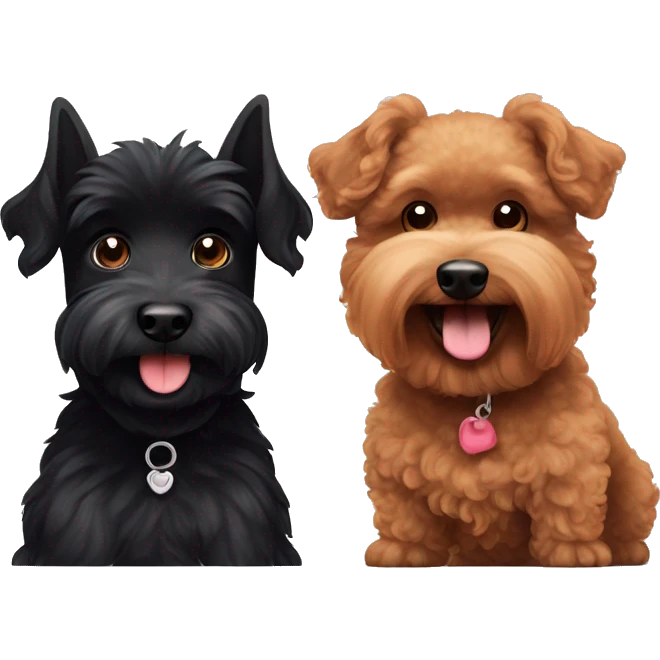 Black scottish terrier and brown toy poodle looking happy  emoji