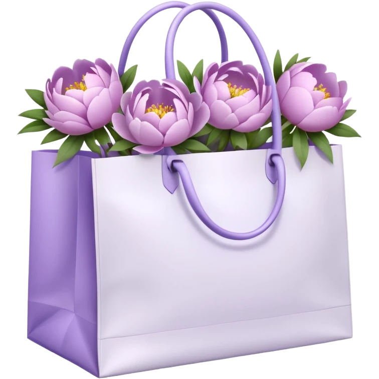 Realistic white shopping bag with lilac peonies in it emoji