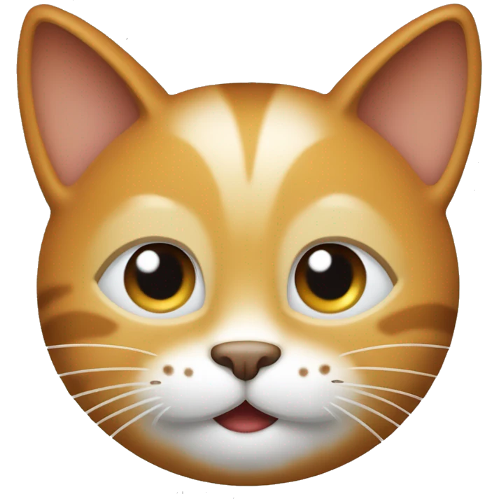 Create an emoji of a happy cat with pointy ears, a round body, and a big smile. The cat should be light orange with white spots. emoji