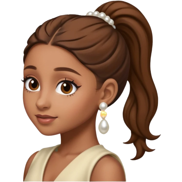 Ariana grande with a brown pony tail and pearl earrings  emoji