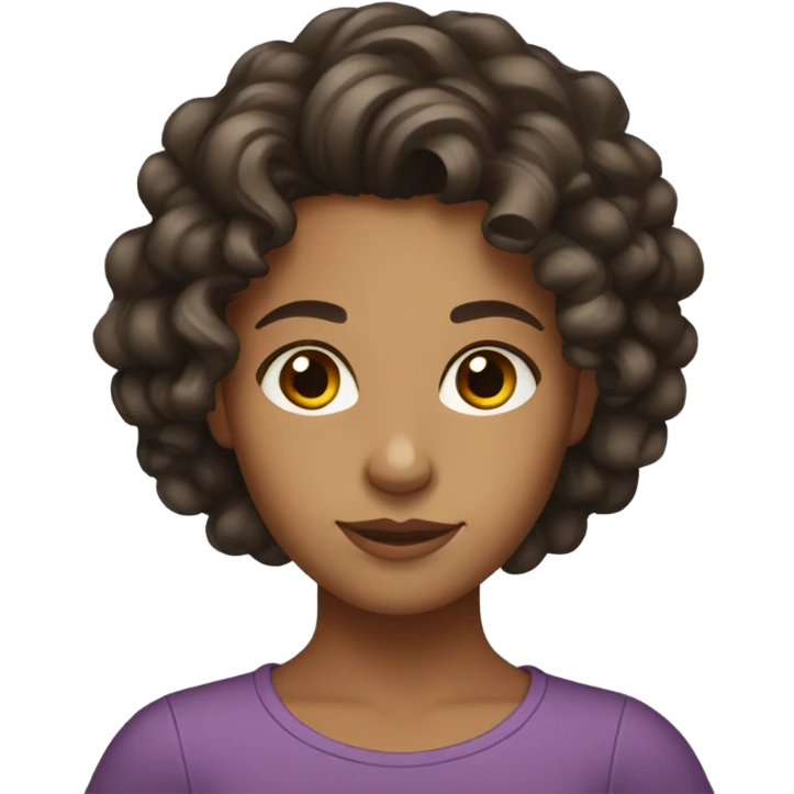 girl with tanned skin, curly long very dark brown hair and brown eyes. emoji