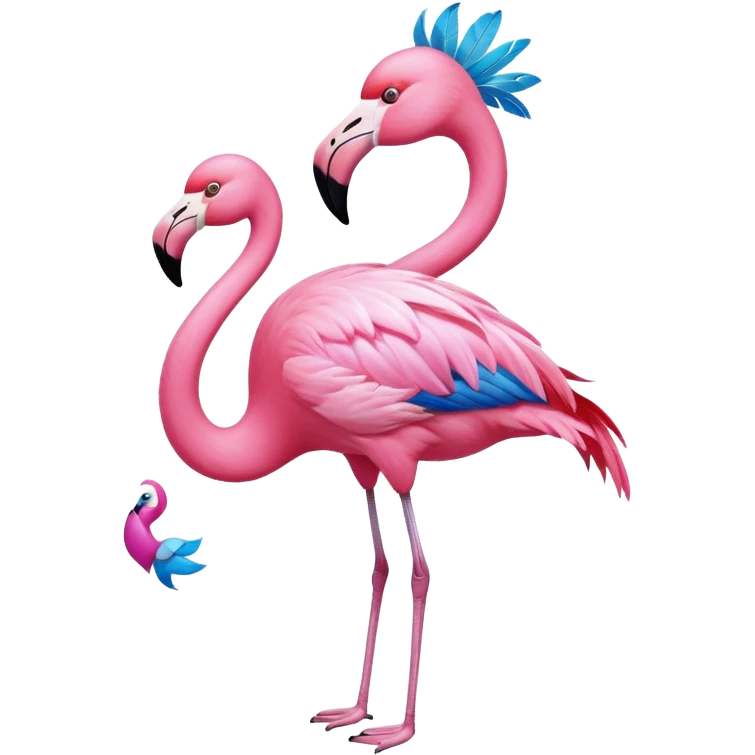 Flamingo wearing a blue Bahamas flower on its head  emoji
