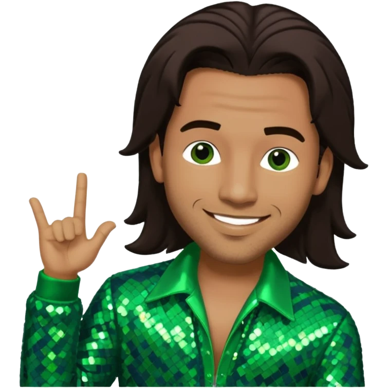 Sam Watters, Male R&B Singer (b. 1970) from Color Me Badd with long dark brown hair, green sequin outfit, light skin  emoji