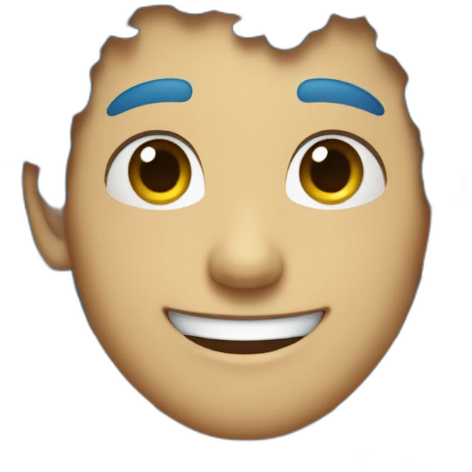blue haired curly man smiling emoji