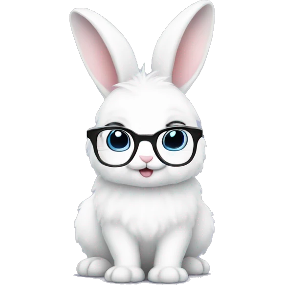 adorable super fluffy white bunny with glasses emoji