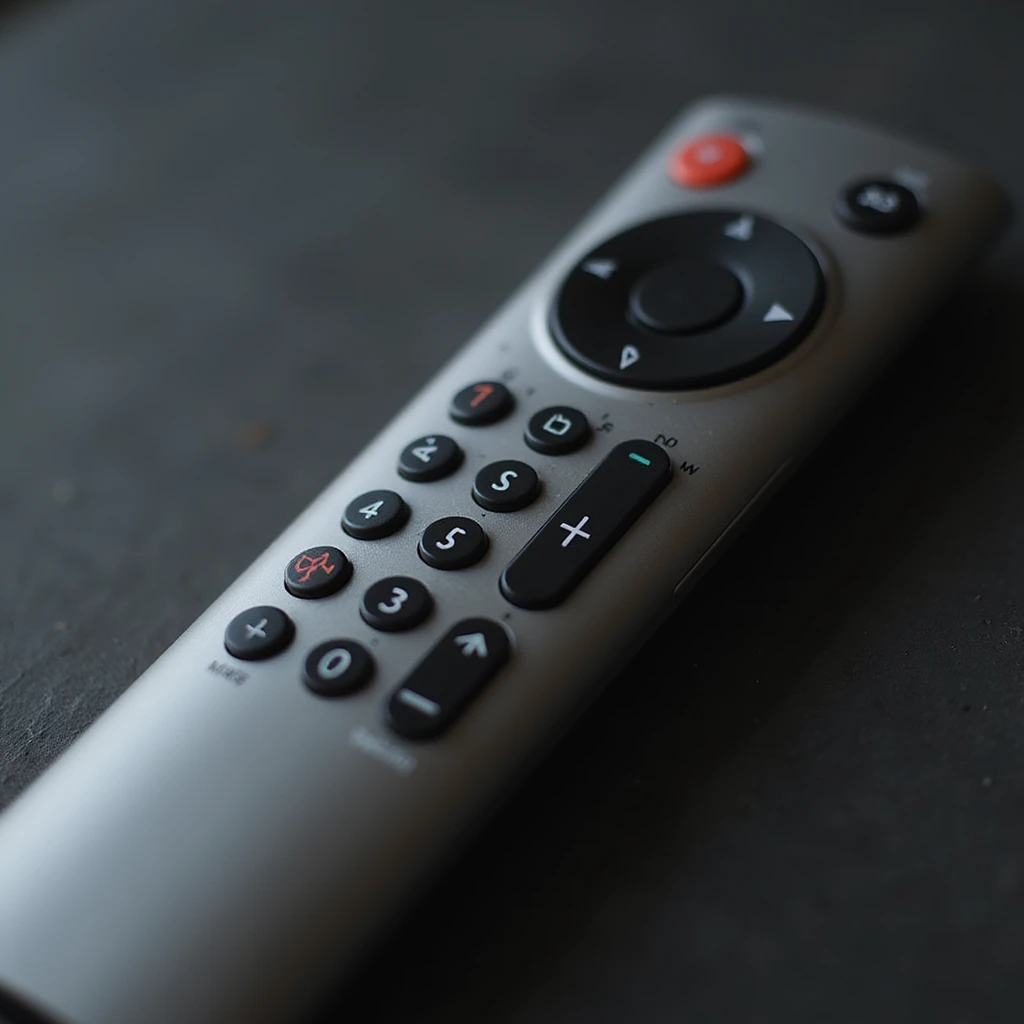 A realistic remote control with detailed buttons and a sleek design, photorealistic style. emoji