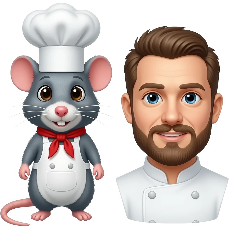 Give me 2 emoj's next to each other. 1. rat with cookhat, 2. a cook emoji