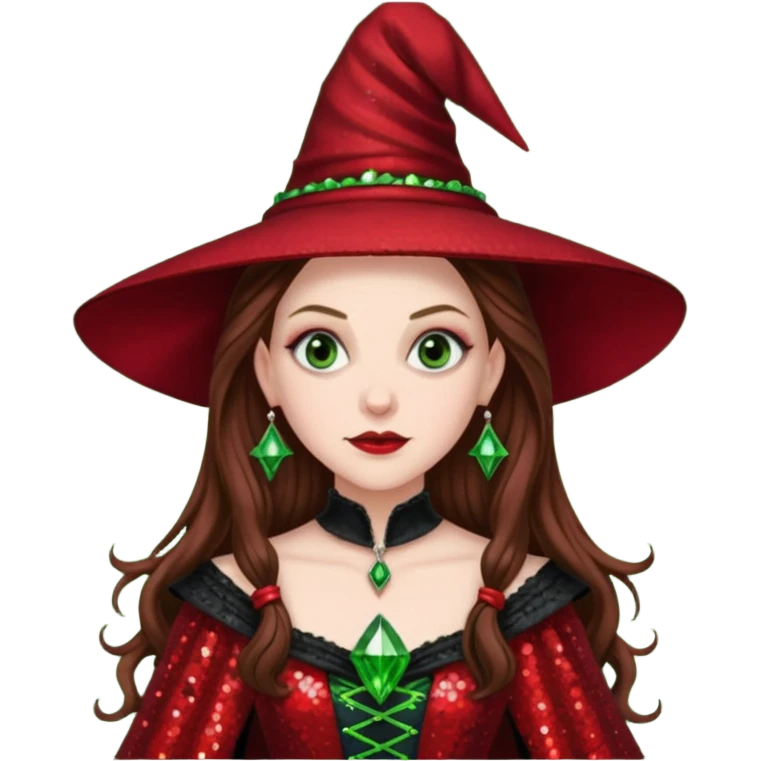 Nessarose, Wicked Witch of the East from The Wizard of Oz with long brown hair, red sequin outfit emoji