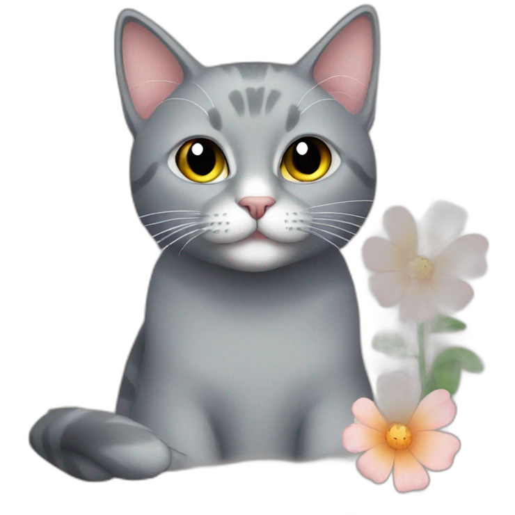 gray cat a flower emoji