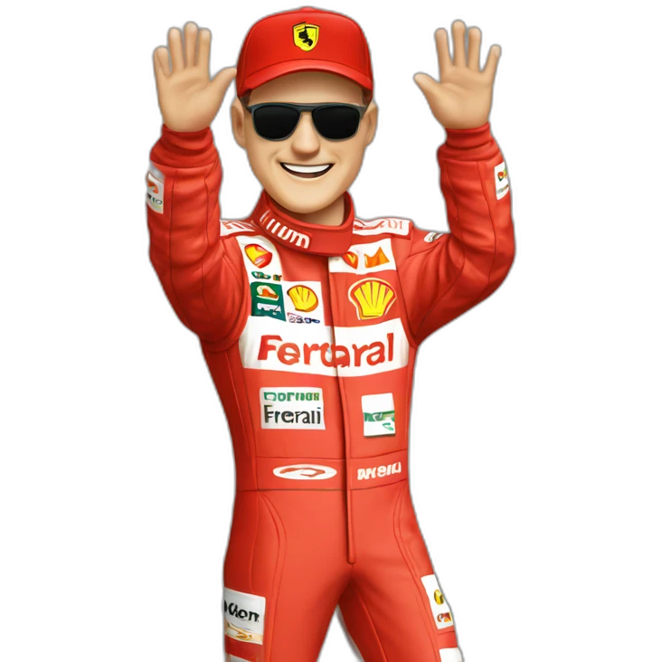 Michael Schumacher Ferrari suit waving emoji
