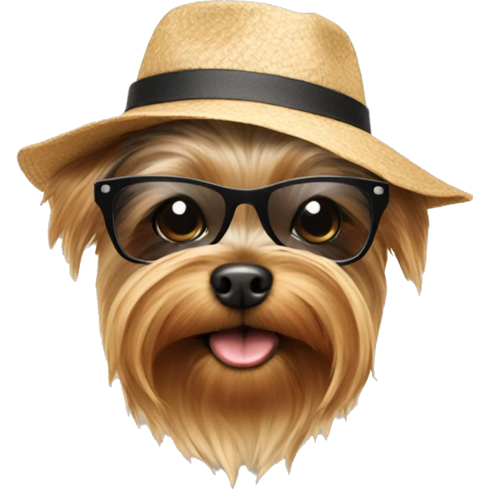Yorkie wearing sunglasses and a hat emoji