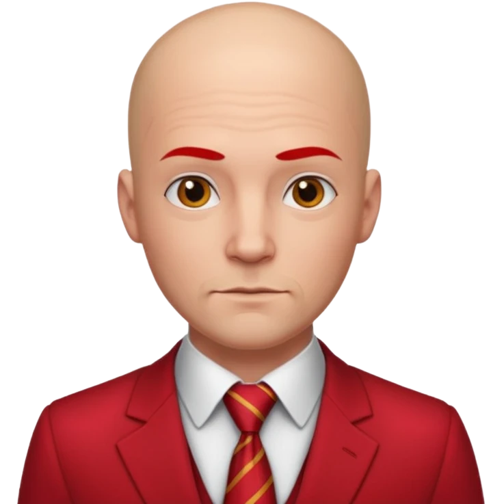 man Bald with red necktie, red dress,tattoo, square face. emoji