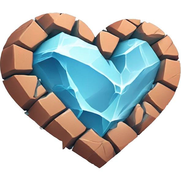 Broken stone frozen heart with bricks around emoji