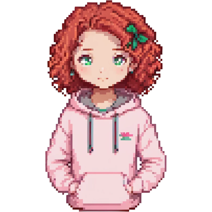 a girl with red curls and a pink hoodie emoji